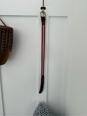 Striped Red and White Leather Accent Strap